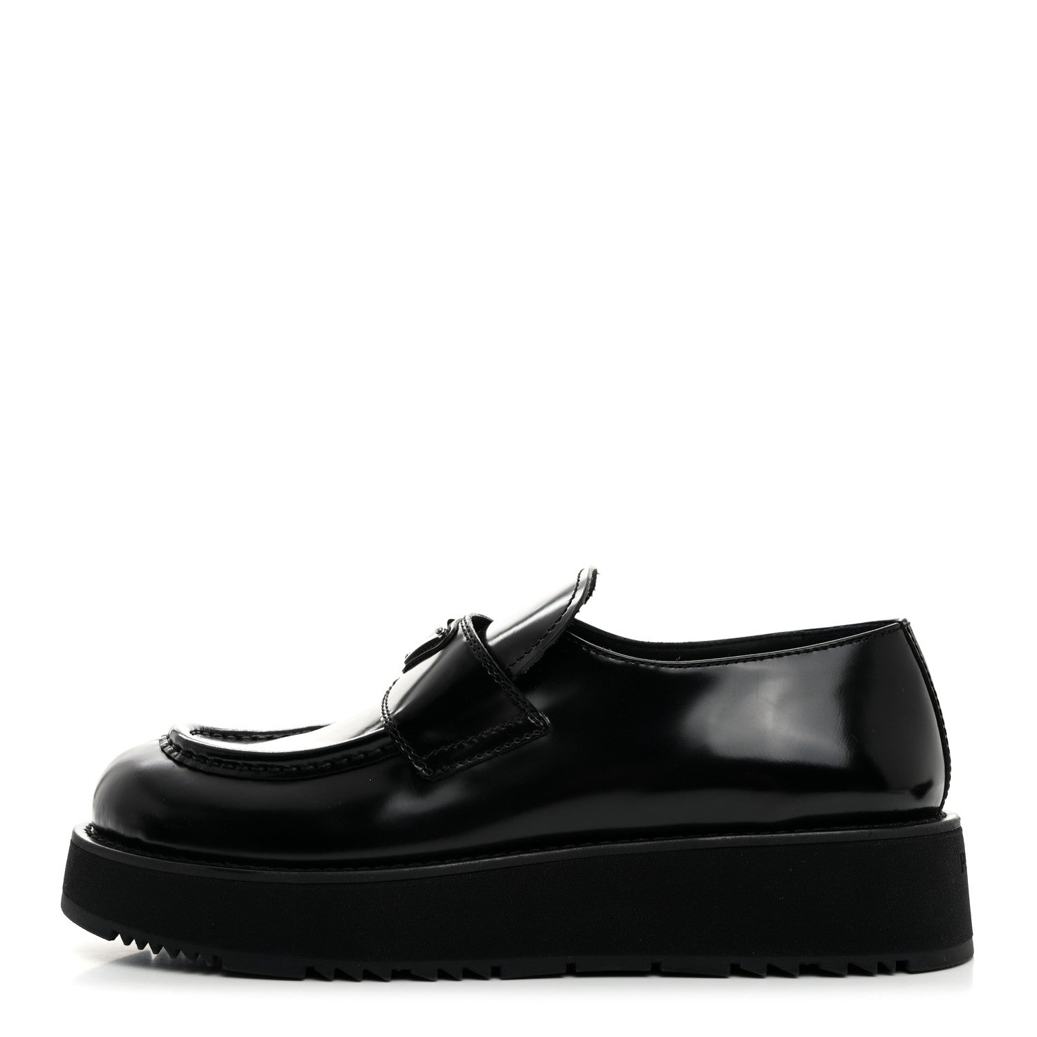 Prada Spazzolato Metal Triangle Logo Flatform 45mm Loafers 40 Black 1 of 9