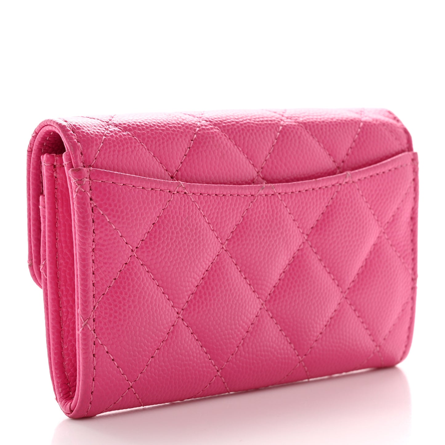 Caviar Quilted Flap Card Holder Wallet Dark Pink