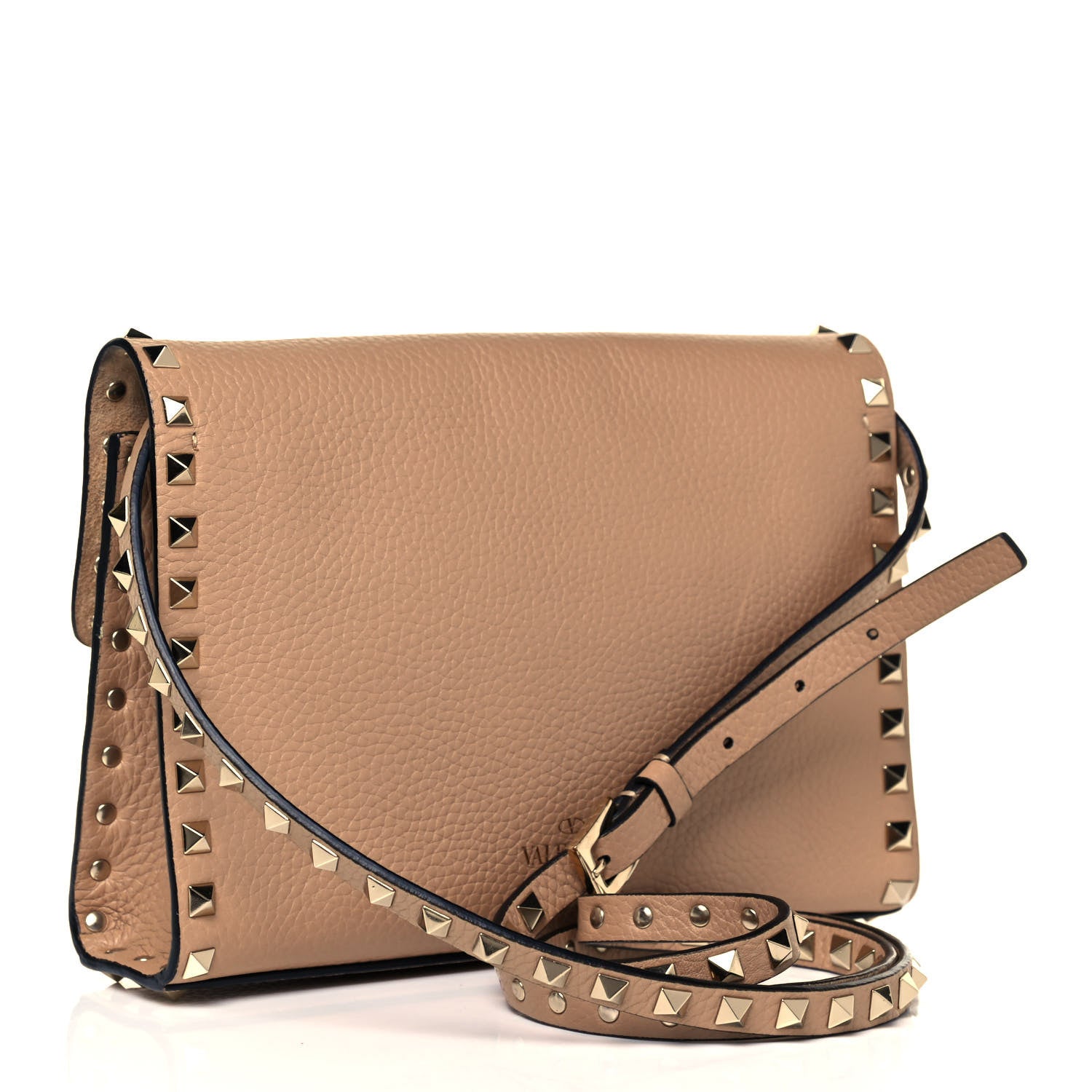 Valentino Garavani Pebbled Calfskin Medium Rockstud Flip Lock Crossbody Bag Camel Rose 3 of 8