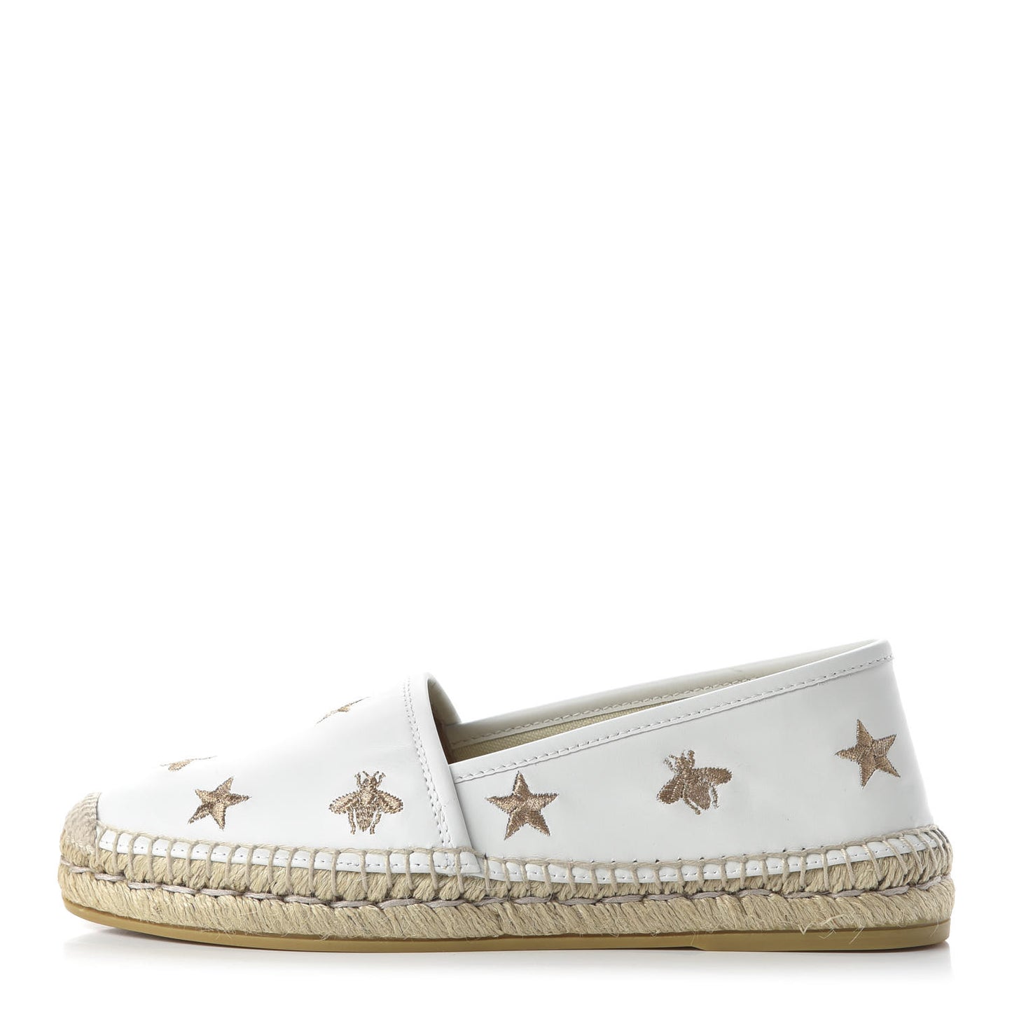 Calfskin Bee Star Embroidered Espadrilles 37 White