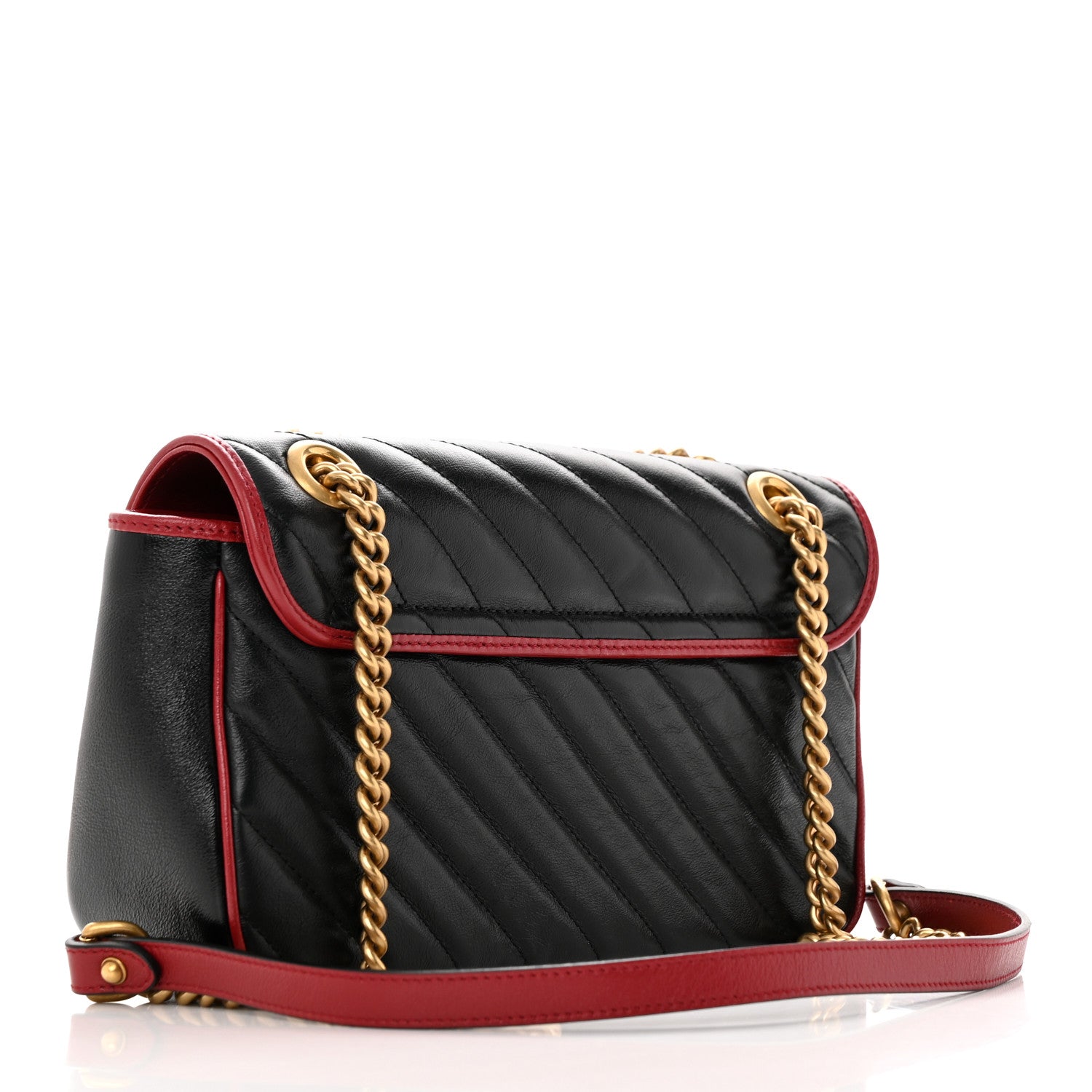 Gucci Vintage Effect Calfskin Matelasse Diagonal Small Torchon GG Marmont Shoulder Bag Black Romantic Cherry 3 of 13