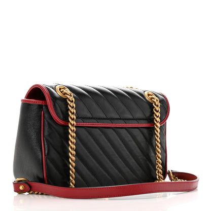 Gucci Vintage Effect Calfskin Matelasse Diagonal Small Torchon GG Marmont Shoulder Bag Black Romantic Cherry 3 of 13