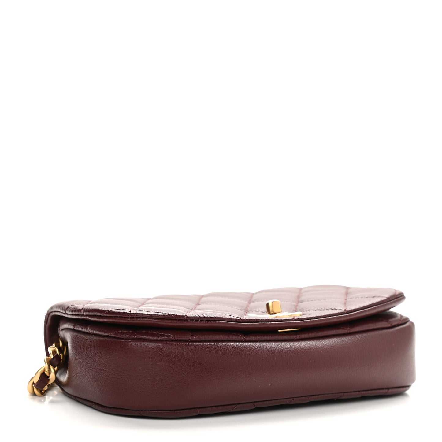 Calfskin Quilted Coco Mail Clutch With Chain Burgundy