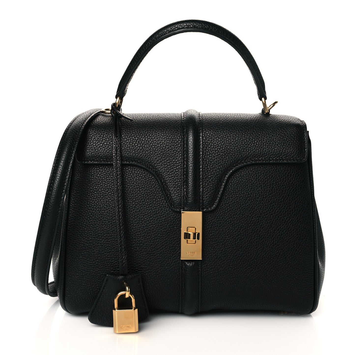 Grained Calfskin Small 16 Top Handle Bag Black
