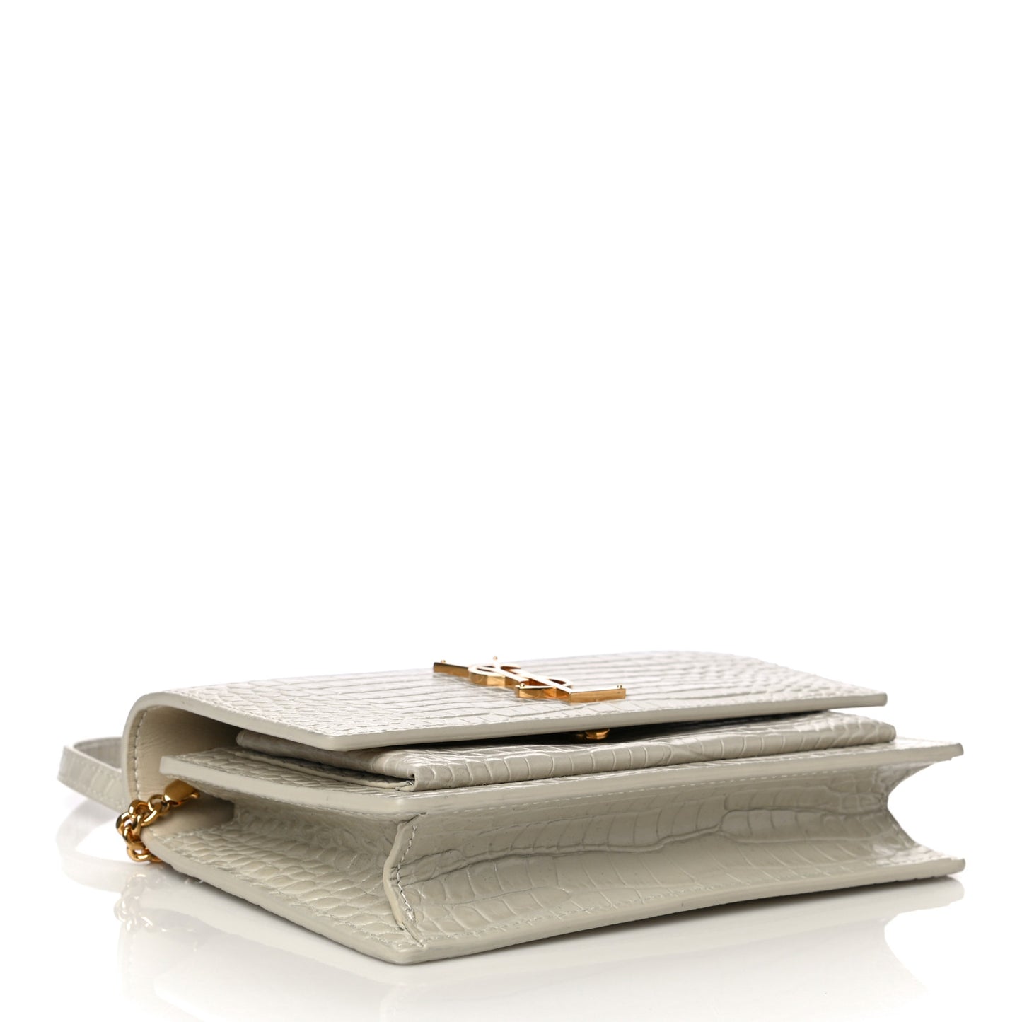 Calfskin Crocodile Embossed Monogram Sunset Chain Wallet Blanc Vintage
