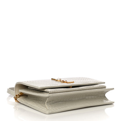 Saint Laurent Calfskin Crocodile Embossed Monogram Sunset Chain Wallet Blanc Vintage 3 of 10