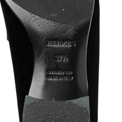 Hermes Velvet Womens Paris Loafers 37.5 Black 7 of 13