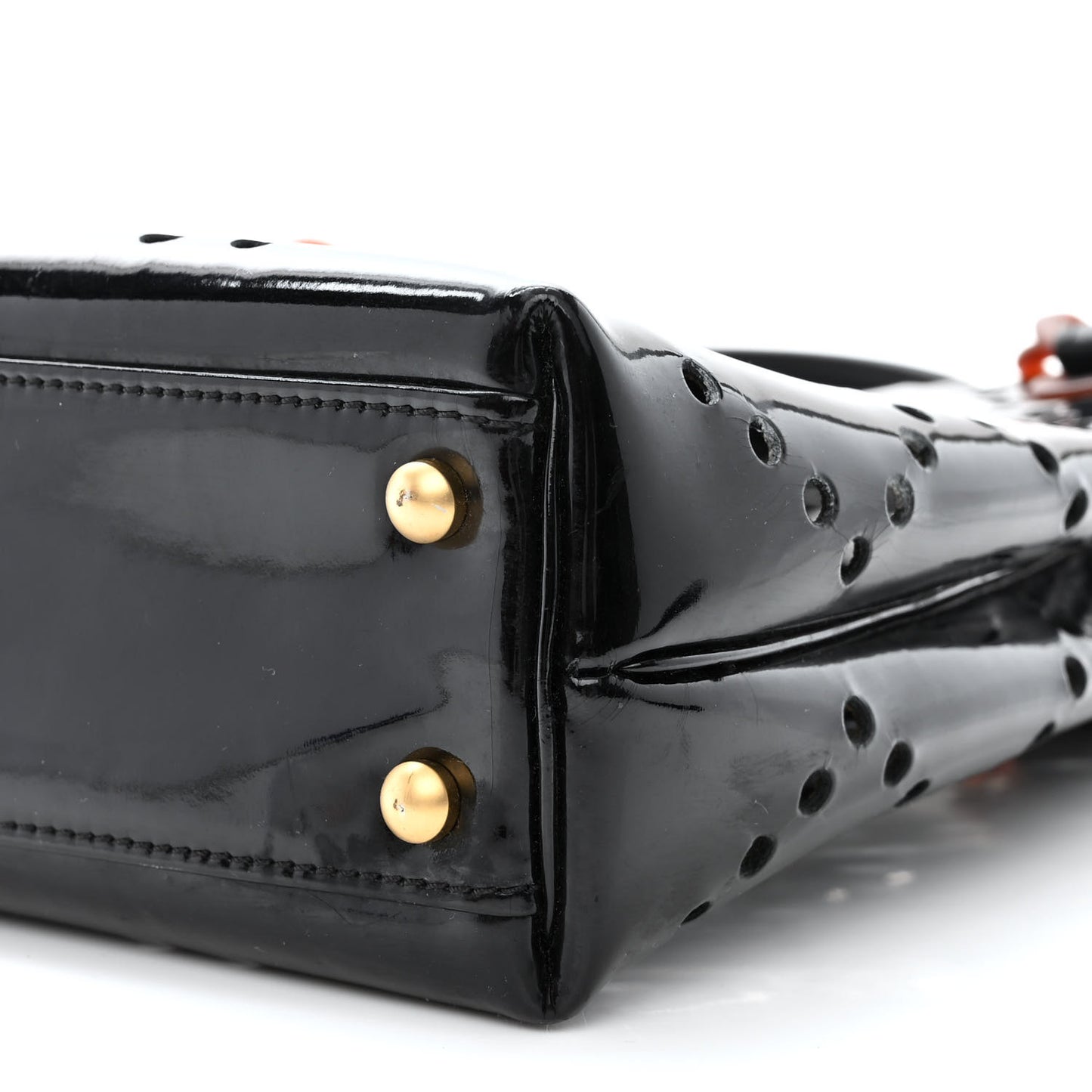 Patent Perforated Bekko Chain Tote Black