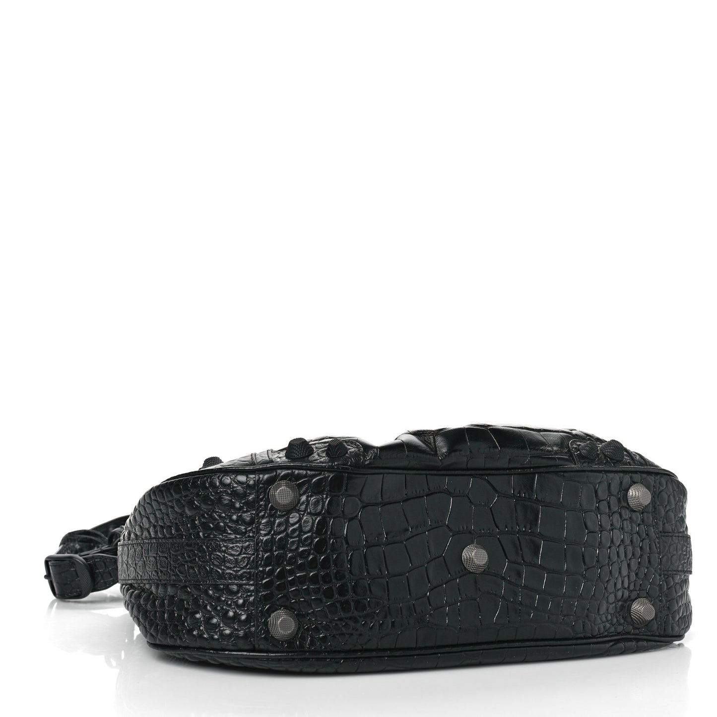 Extra Supple Calfskin Monochrome Crocodile Embossed Medium Le Cagole Shoulder Bag Black