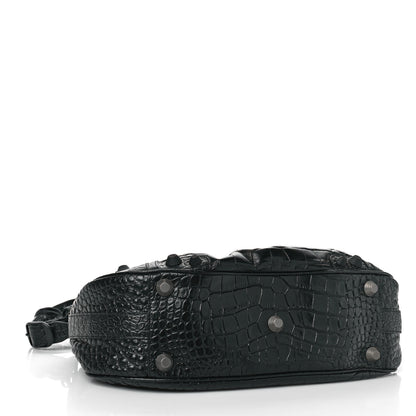 Balenciaga Extra Supple Calfskin Monochrome Crocodile Embossed Medium Le Cagole Shoulder Bag Black 4 of 9