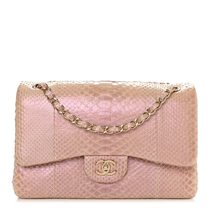 Chanel Metallic Snakeskin Jumbo Double Flap Pink 1 of 10