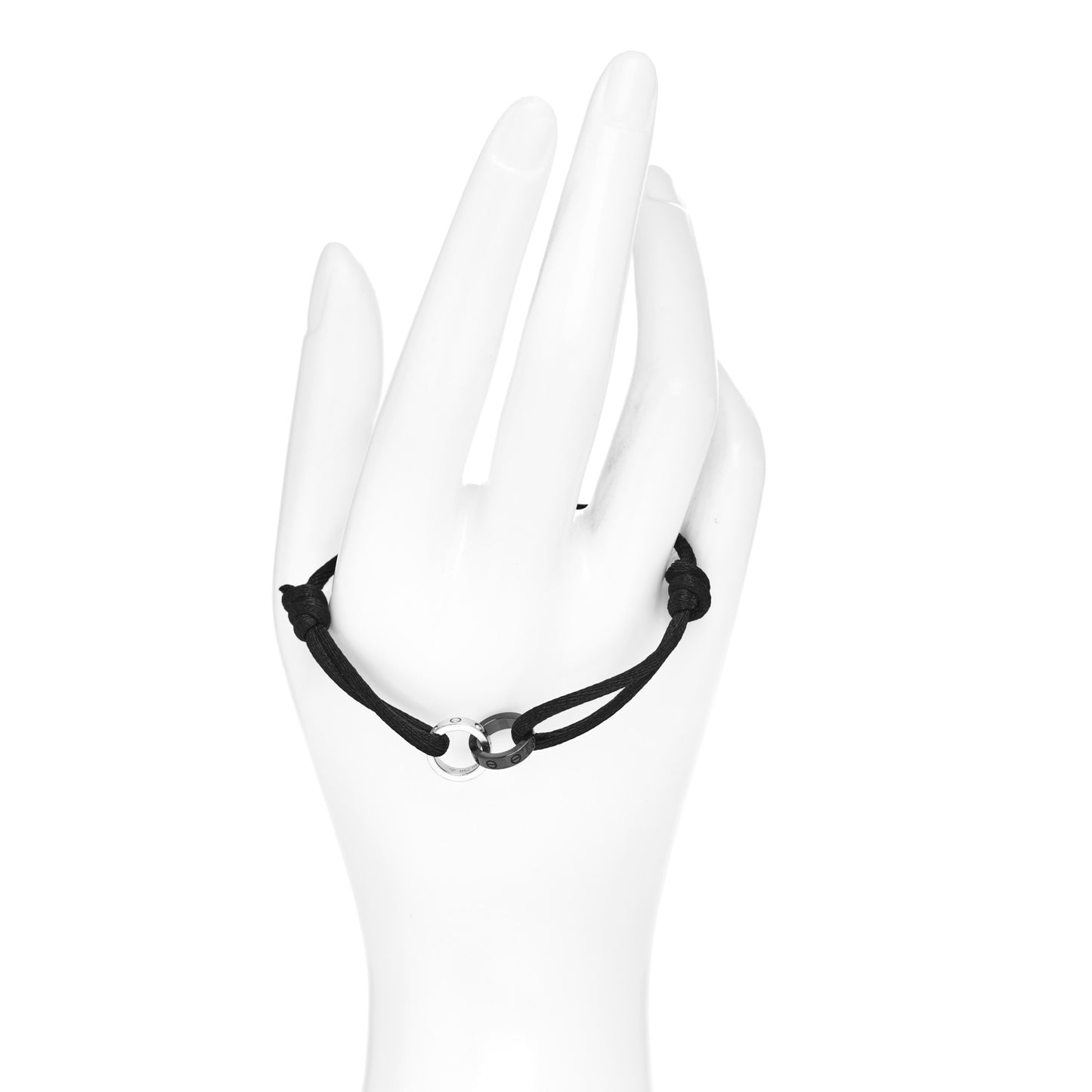 18K White Gold Ceramic 4 Diamond LOVE Cord Bracelet Black