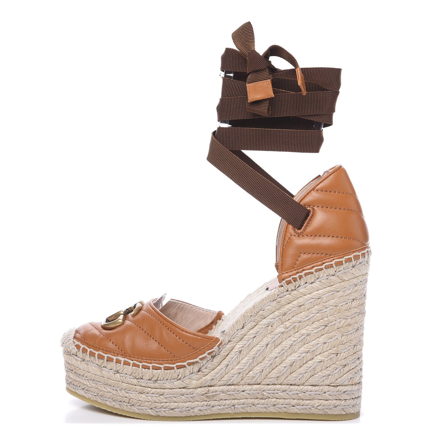 Nappa Matelasse GG Marmont Ankle Wrap Platform 35/120mm Espadrille Wedges 35 Cognac