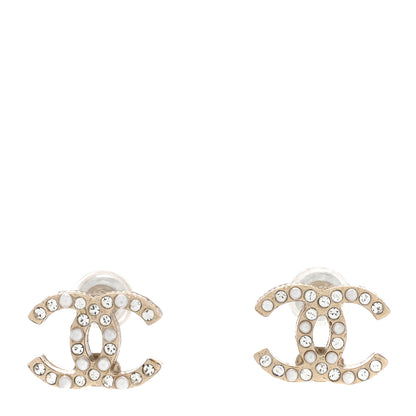 Chanel Pearl Crystal CC Charms Stud Earrings Light Gold 1 of 5
