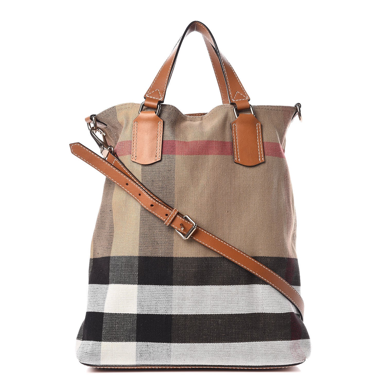 Burberry Canvas Mega Check Medium Tottenham Brit Tote Saddle Brown 1 of 16