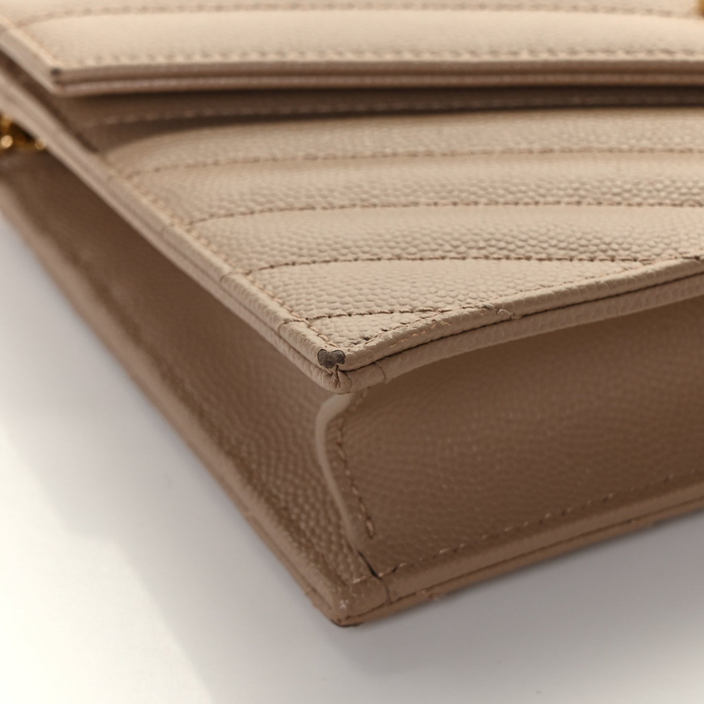 Grain De Poudre Matelasse Chevron Monogram Envelope Chain Wallet Dark Beige