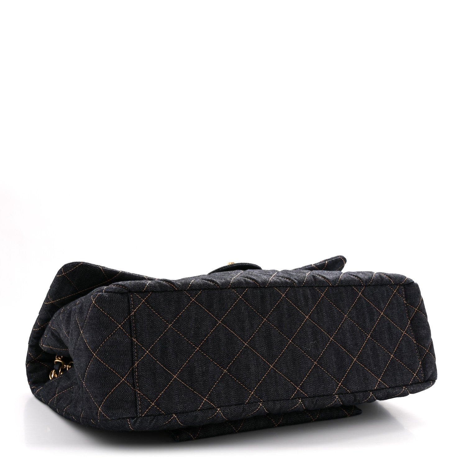 Chanel Denim Quilted XXL Travel Flap Bag Dark Blue Orange 4 of 10