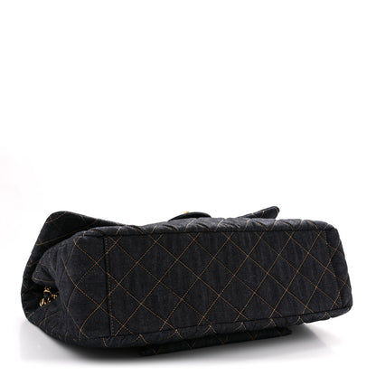 Chanel Denim Quilted XXL Travel Flap Bag Dark Blue Orange 4 of 10