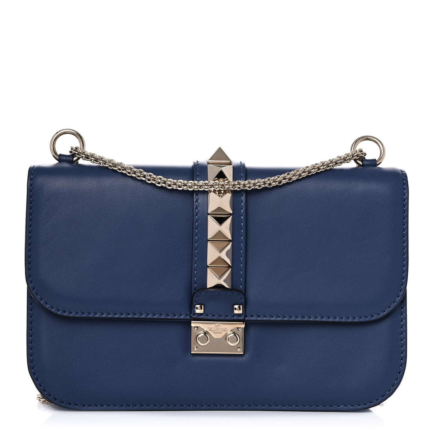 Vitello Medium Glam Lock Rockstud Flap Indigo