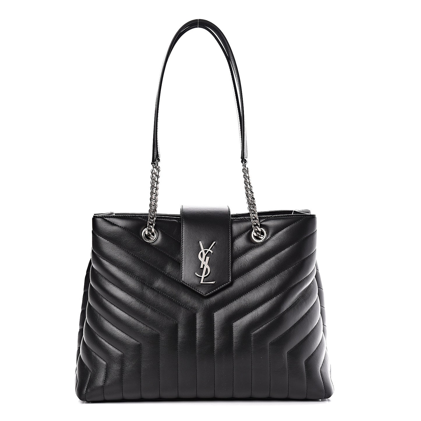 Calfskin Y Quilted Monogram Large Loulou Shopper Black
