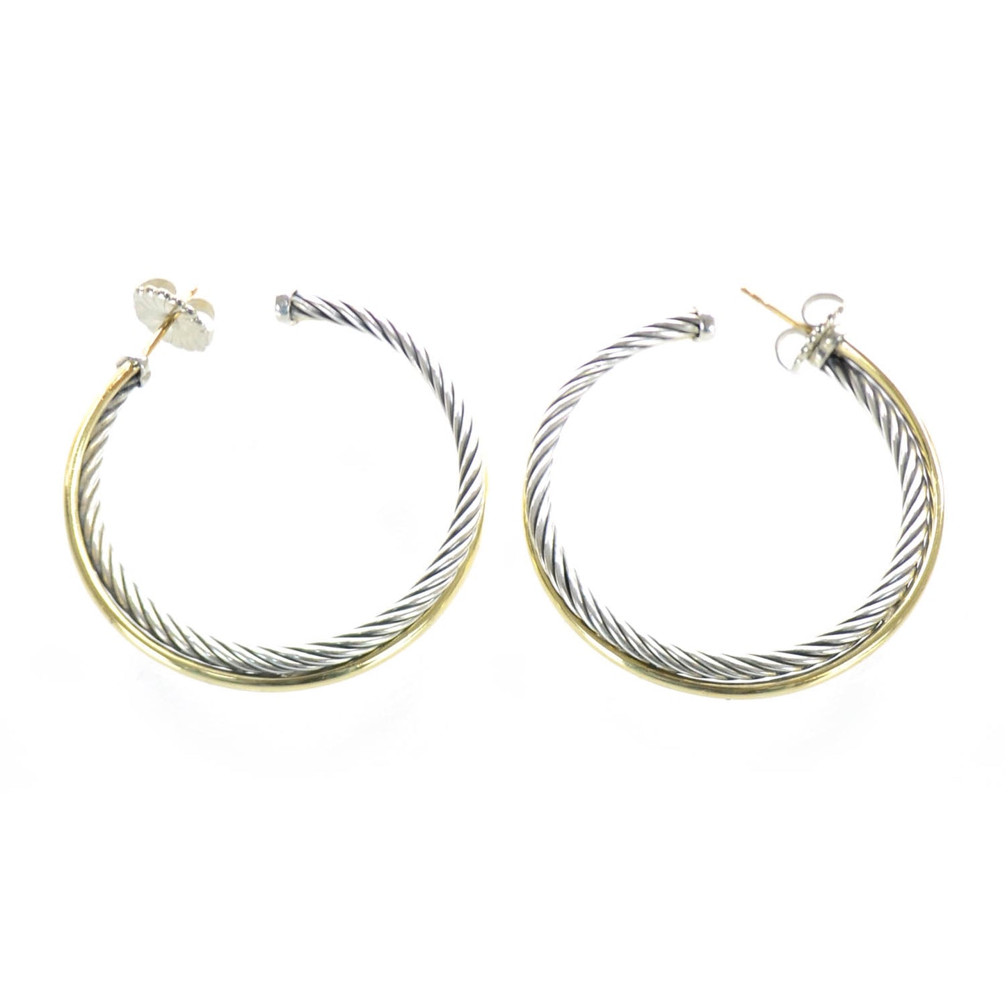 18k Gold Sterling Silver Crossover Cable Hoop Earrings