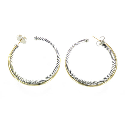 David Yurman 18k Gold Sterling Silver Crossover Cable Hoop Earrings 1 of 6