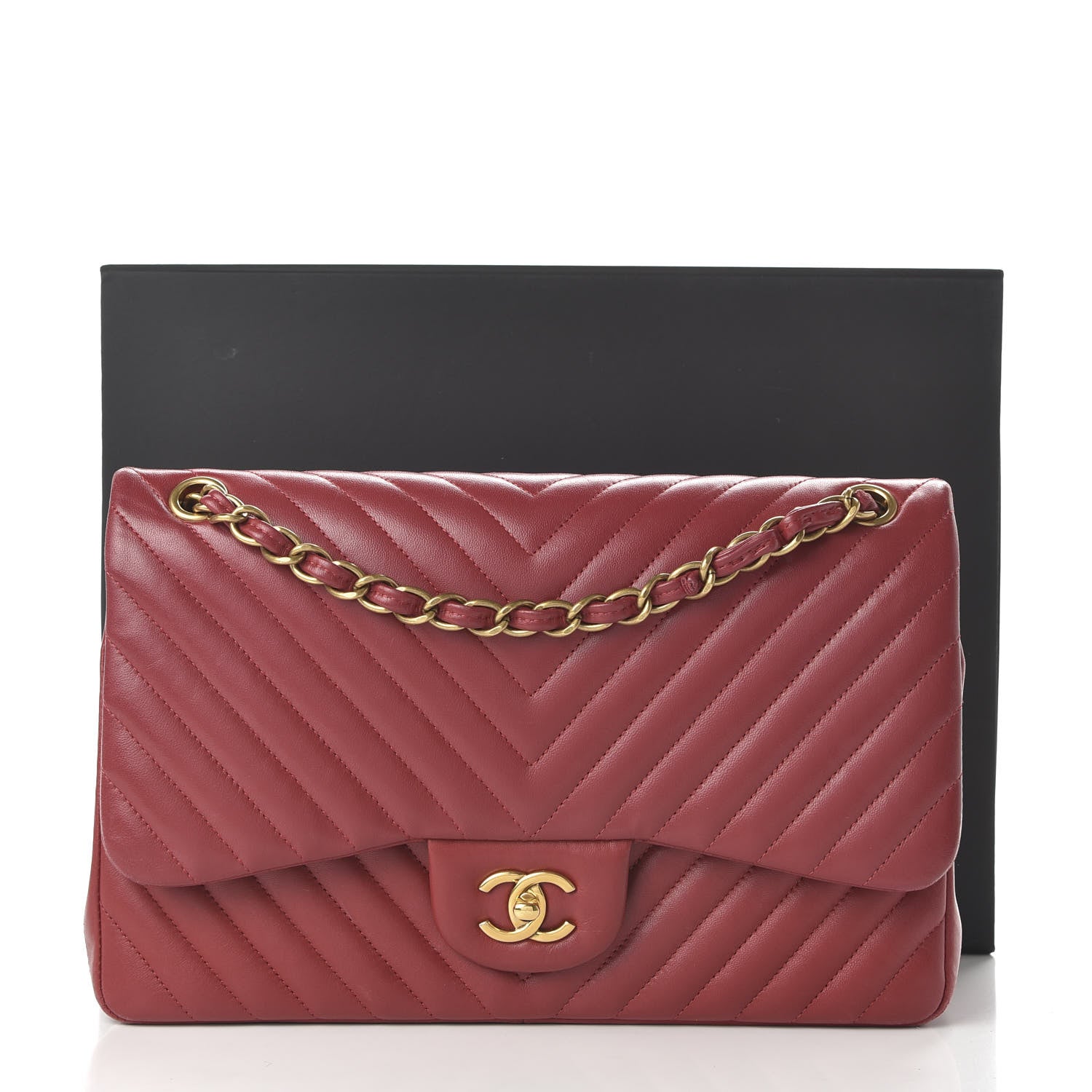 Chanel Lambskin Chevron Quilted Jumbo Double Flap Dark Red 11 of 12