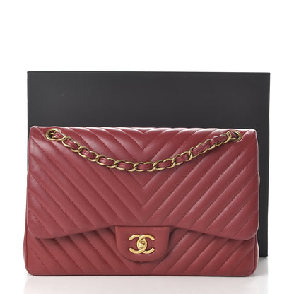 Chanel Lambskin Chevron Quilted Jumbo Double Flap Dark Red 11 of 12