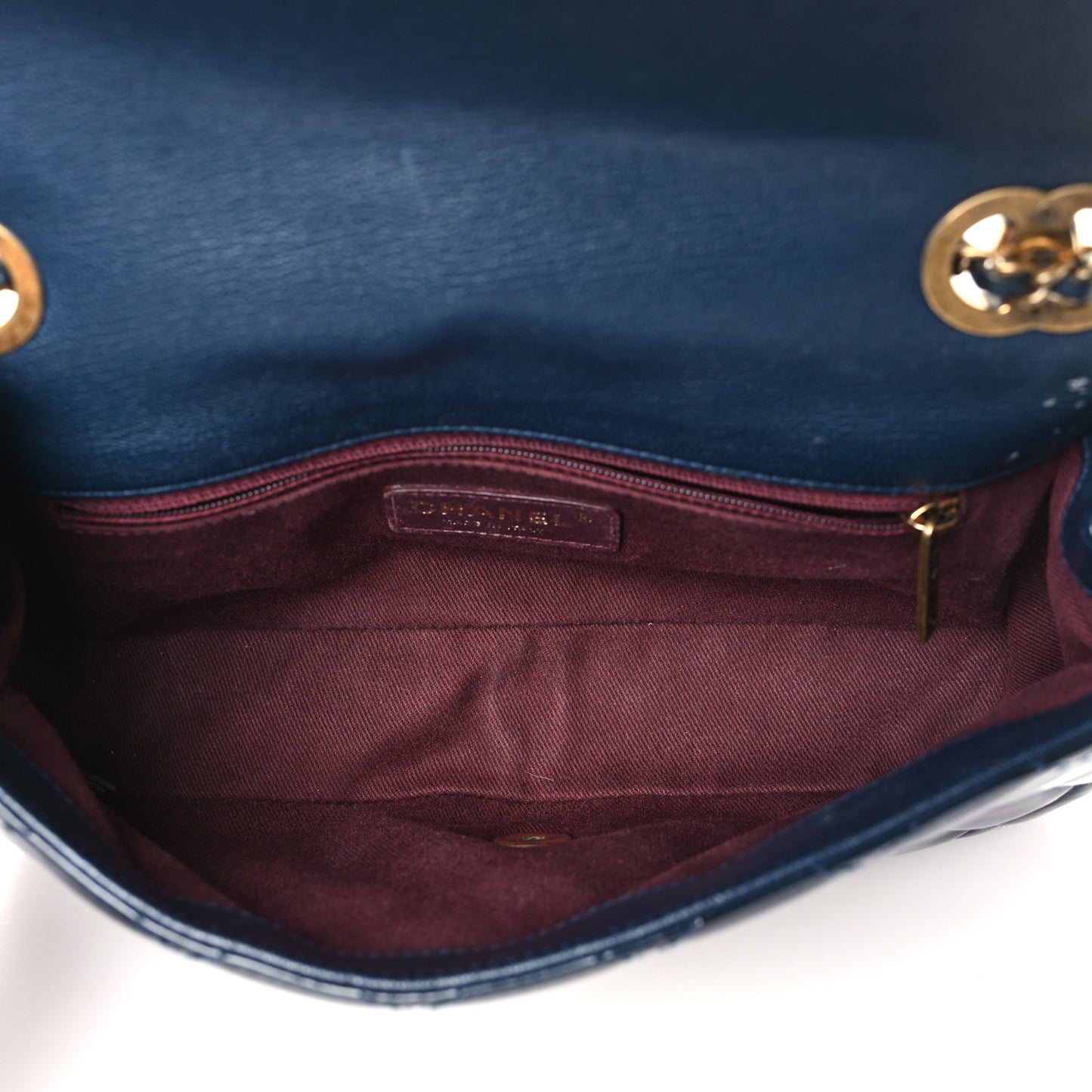 Patent Goatskin Quilted Small CC Eyelet Flap Blue