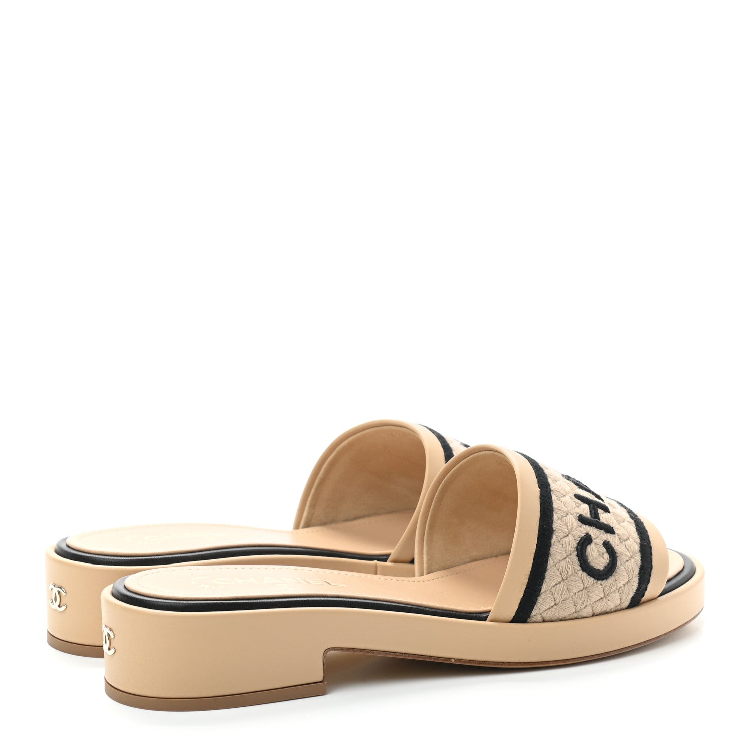 Chanel Lambskin Embroidered Logo Mule 42 Beige Black 4 of 7