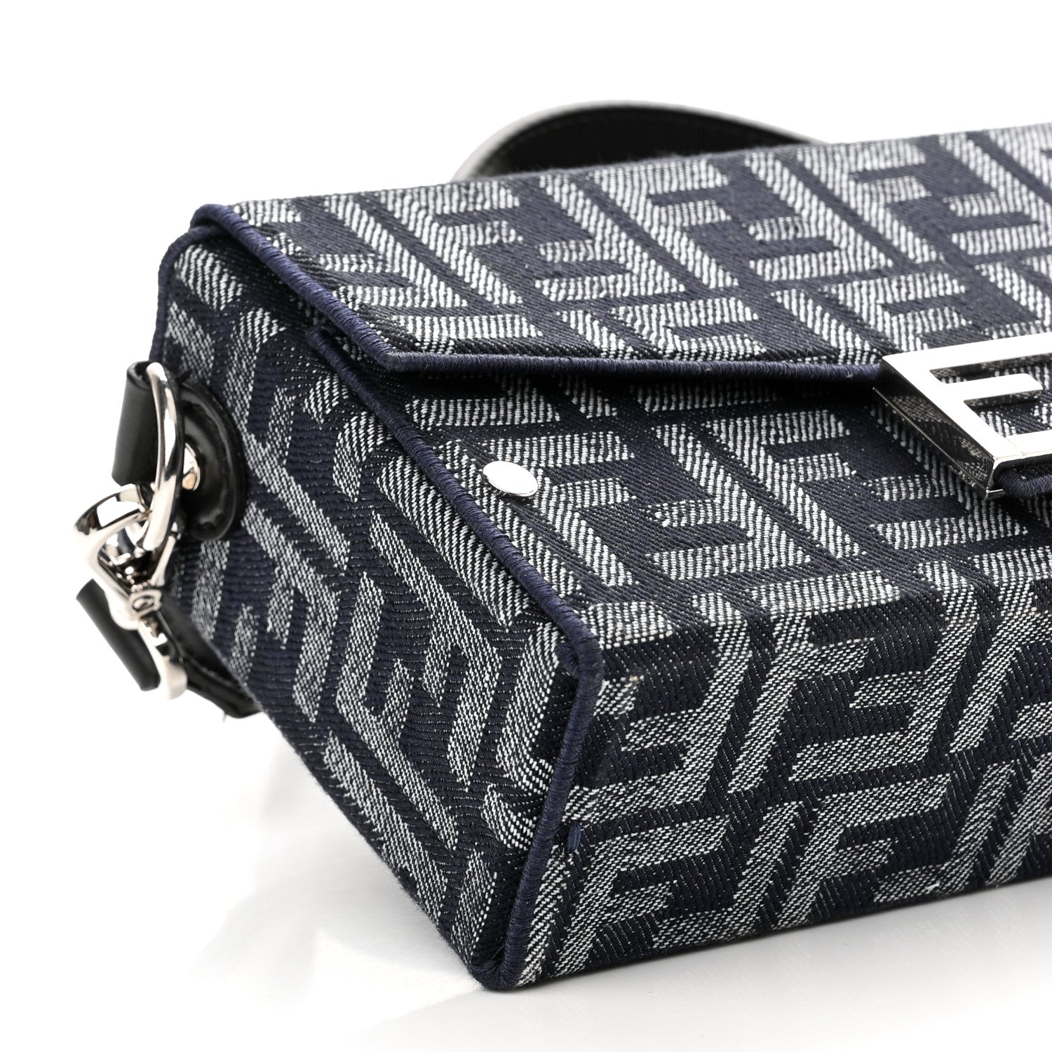 Fendi Fabric Jacquard Reactive Jean Denim Vitello Cover FF Baguette Soft Trunk Blue Black 9 of 11