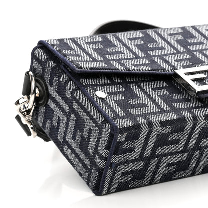 Fendi Fabric Jacquard Reactive Jean Denim Vitello Cover FF Baguette Soft Trunk Blue Black 9 of 11