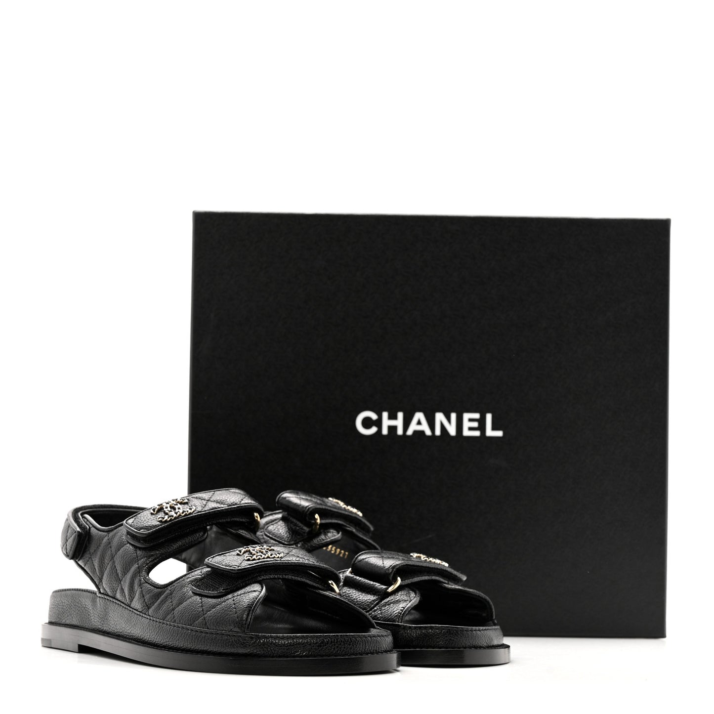 Grained Calfskin Velcro Dad Sandals 38.5 Black