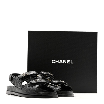 Chanel Grained Calfskin Velcro Dad Sandals 38.5 Black 24 of 24
