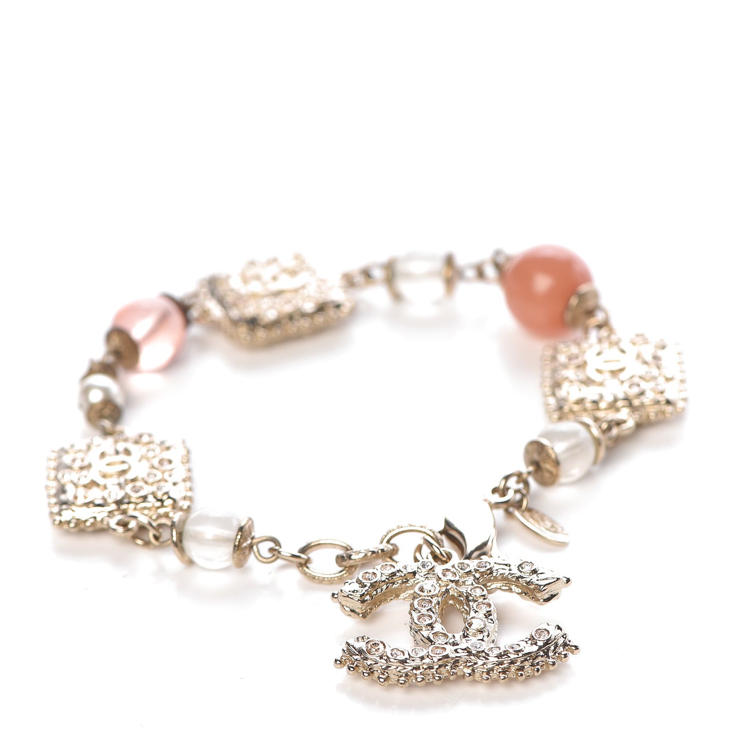 Pearl Beaded Crystal CC Bracelet Pink Gold