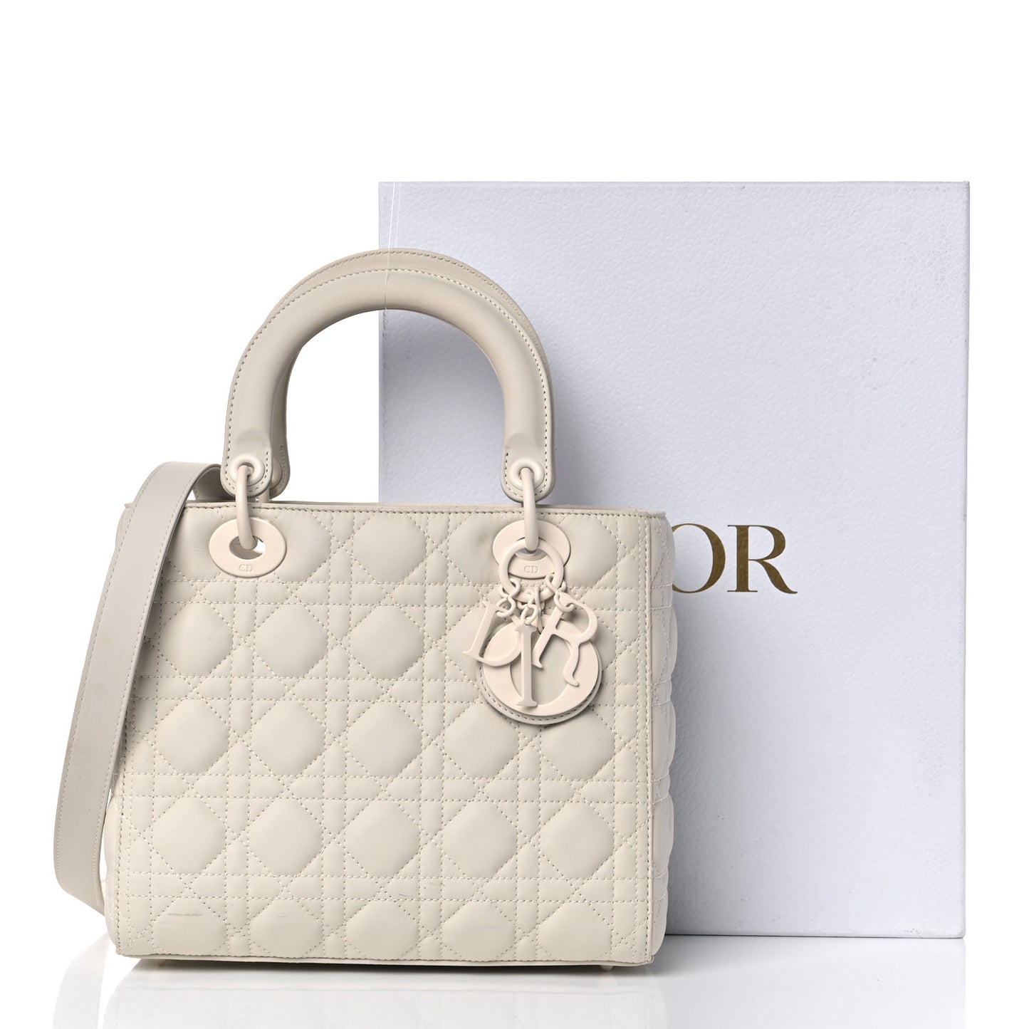 Ultra Matte Calfskin Cannage Medium Lady Dior Latte