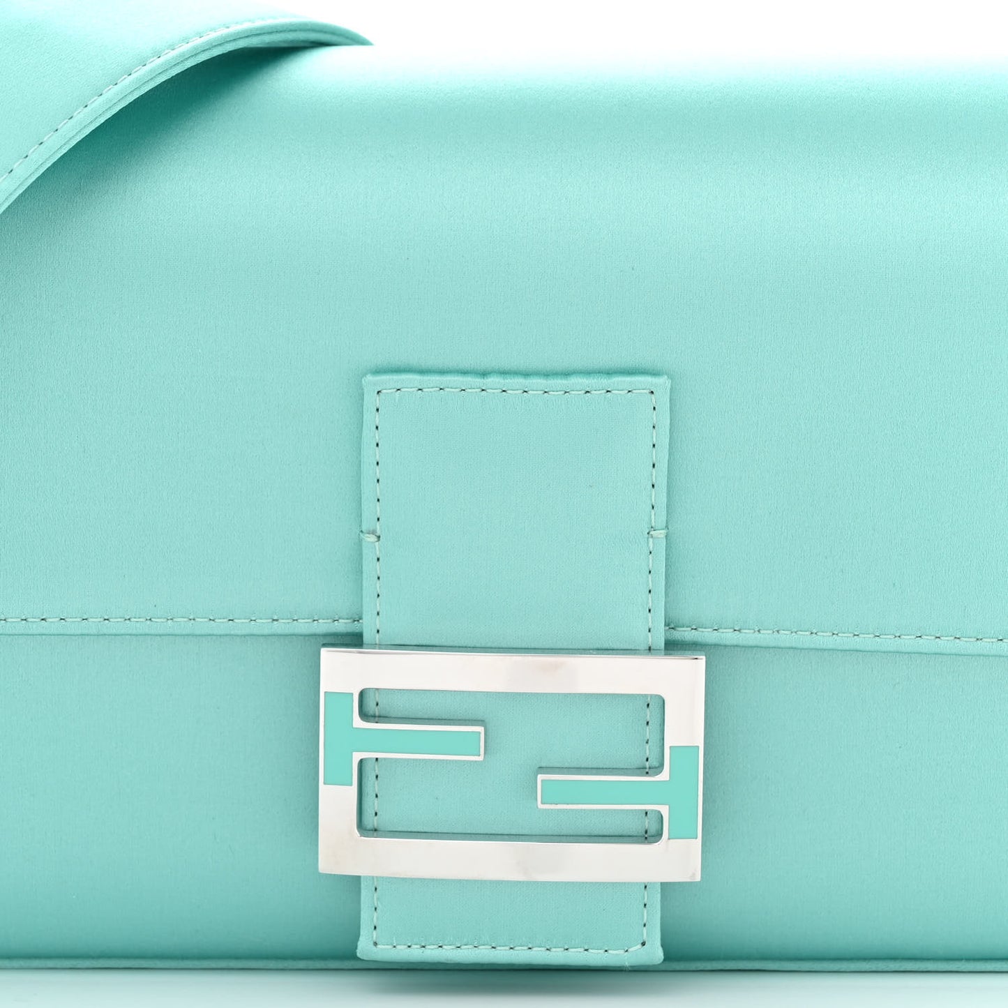 X TIFFANY Satin Nappa Silver Baguette Blue Tiffany Silver