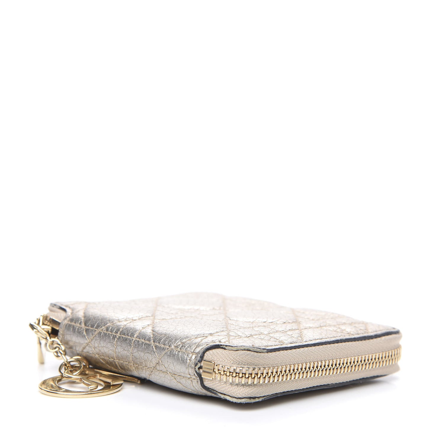 Metallic Calfskin Cannage Lady Dior Medium Wallet Gold