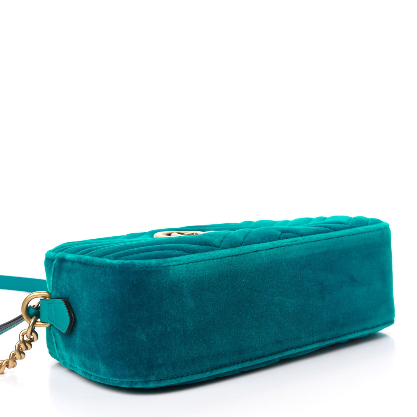 Velvet Matelasse Small GG Marmont Chain Shoulder Bag Pavone Cyan