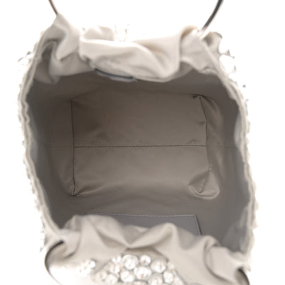Valentino Garavani Satin Rhinestone Embellished Small Carry Secrets Bucket Bag Silver 5 of 10