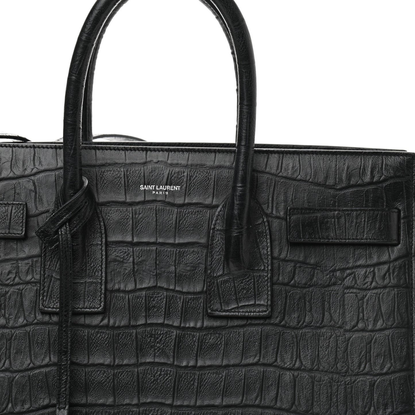 Calfskin Crocodile Embossed Small Sac de Jour Black