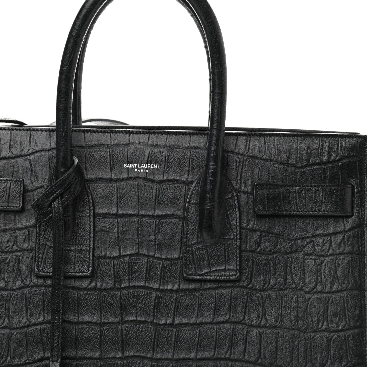 Saint Laurent Calfskin Crocodile Embossed Small Sac de Jour Black 8 of 11