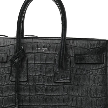 Saint Laurent Calfskin Crocodile Embossed Small Sac de Jour Black 8 of 11