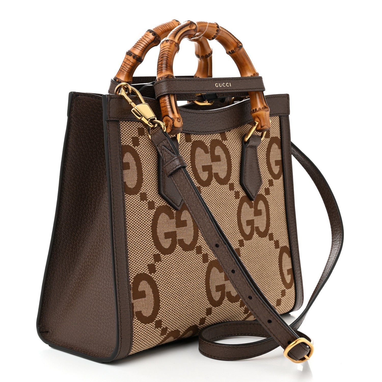 Gucci Monogram Jumbo GG Textured Dollar Calfskin Small Diana Tote Bag Camel Ebony New Acero Pomegranate Red 3 of 10