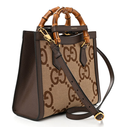 Gucci Monogram Jumbo GG Textured Dollar Calfskin Small Diana Tote Bag Camel Ebony New Acero Pomegranate Red 3 of 10