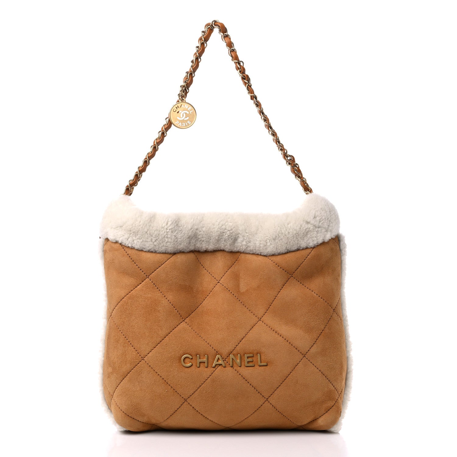 Chanel Suede Shearling Quilted Small Chanel 22 Brown White 3 of 10