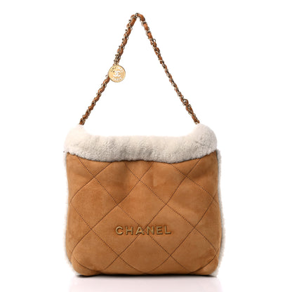 Chanel Suede Shearling Quilted Small Chanel 22 Brown White 3 of 10