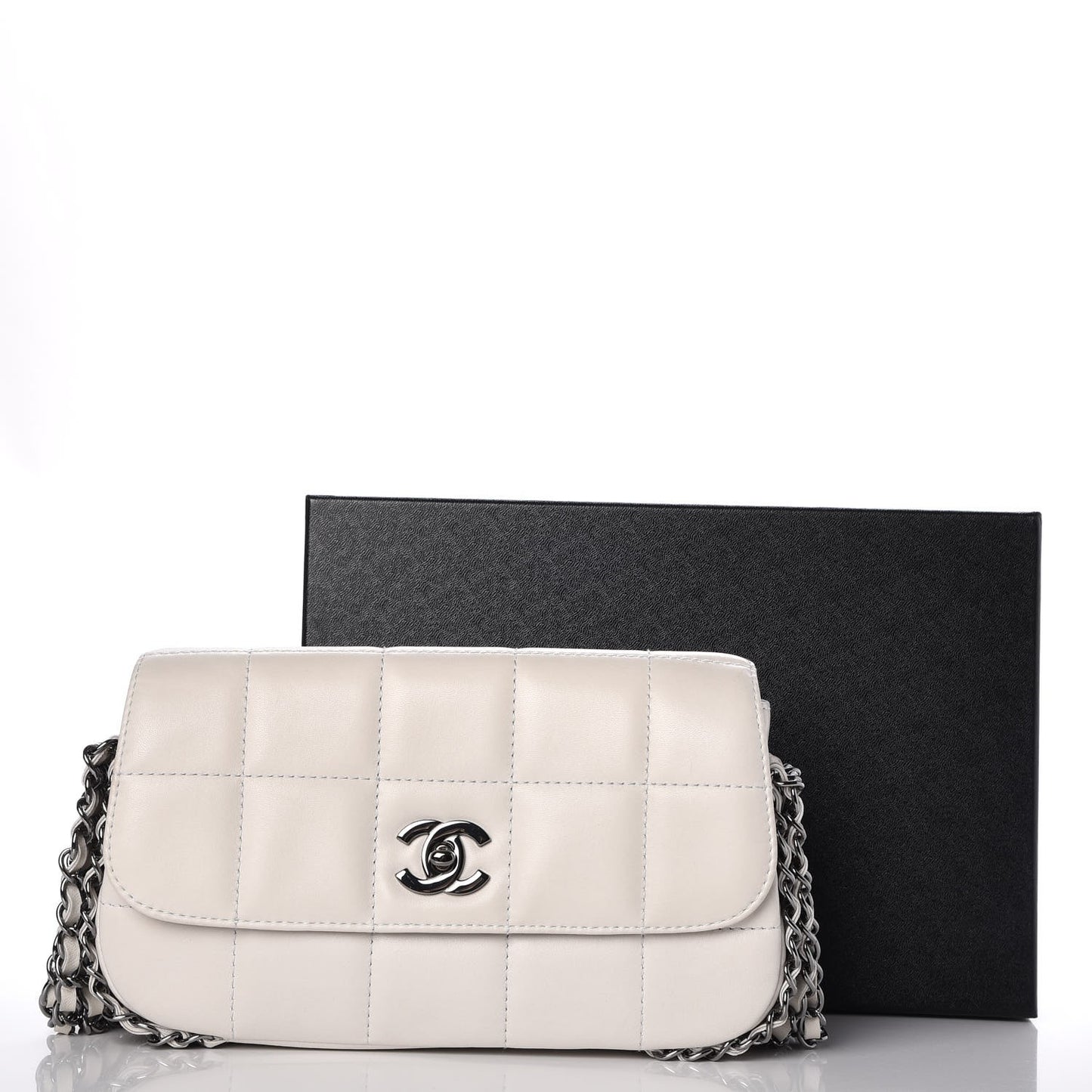 Lambskin Chocolate Bar 5 Chain Flap White