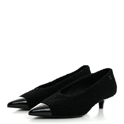 Chanel Tweed Patent Calfskin Pumps 37.5 Black 3 of 8