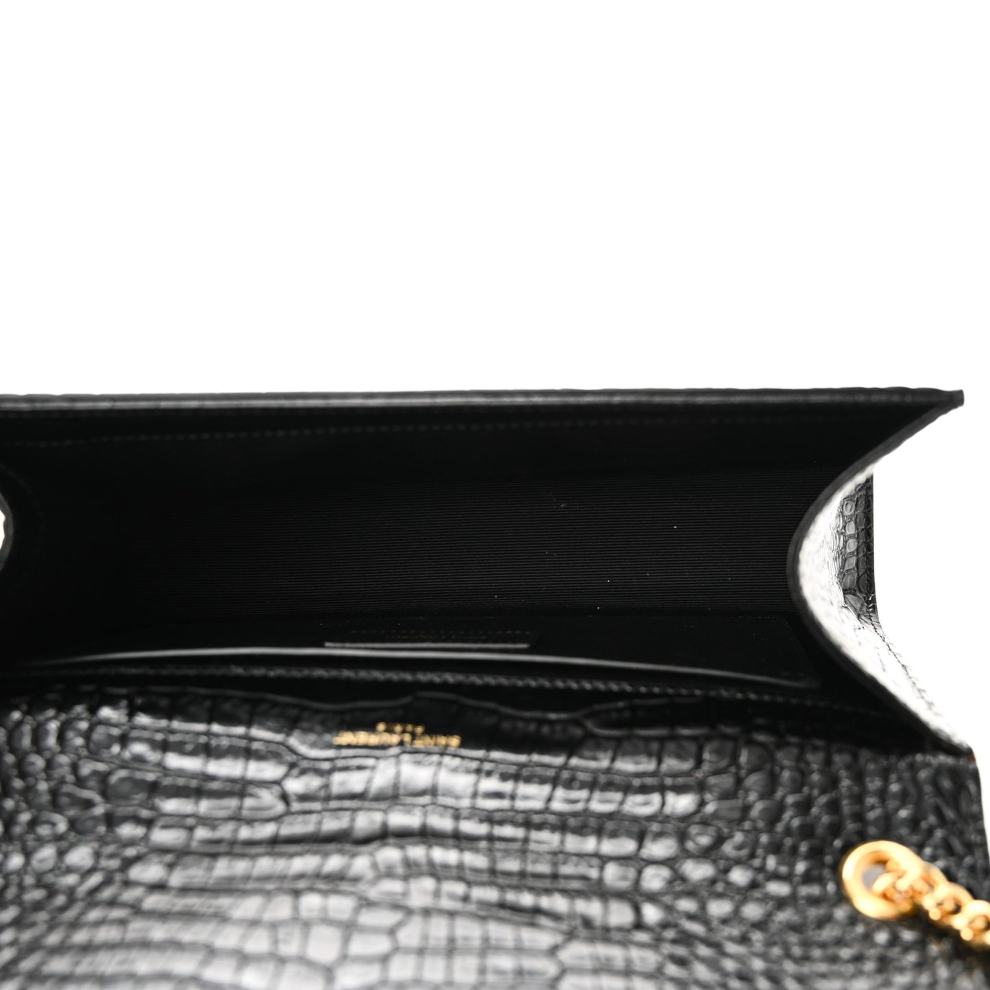 Calfskin Crocodile Embossed Medium Classic Monogram Kate Tassel Satchel Black